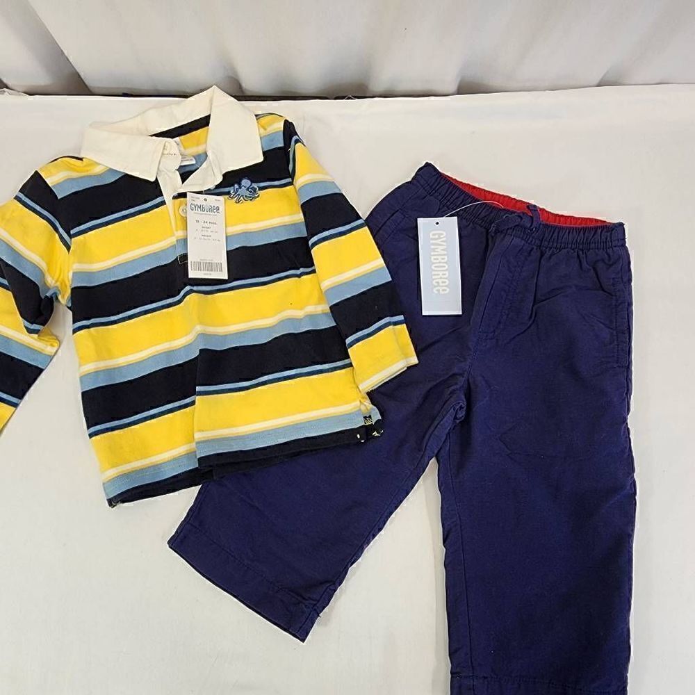 Gymboree Long-Sleeve Polo Stripe and Navy Pant Set Boys Size 18-24 mos NWT